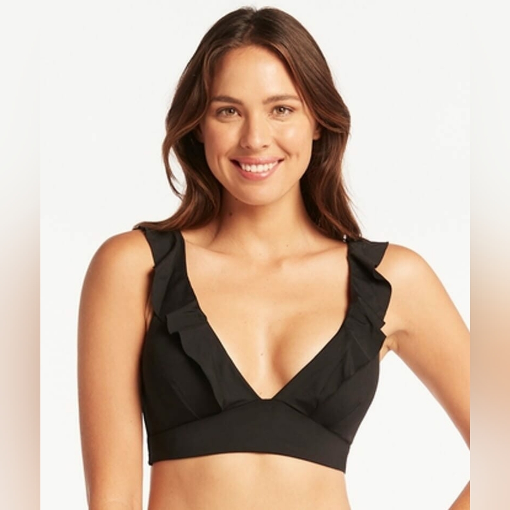 NWT Sea Level Eco Essentials Frill Bikini Top Black Size 10